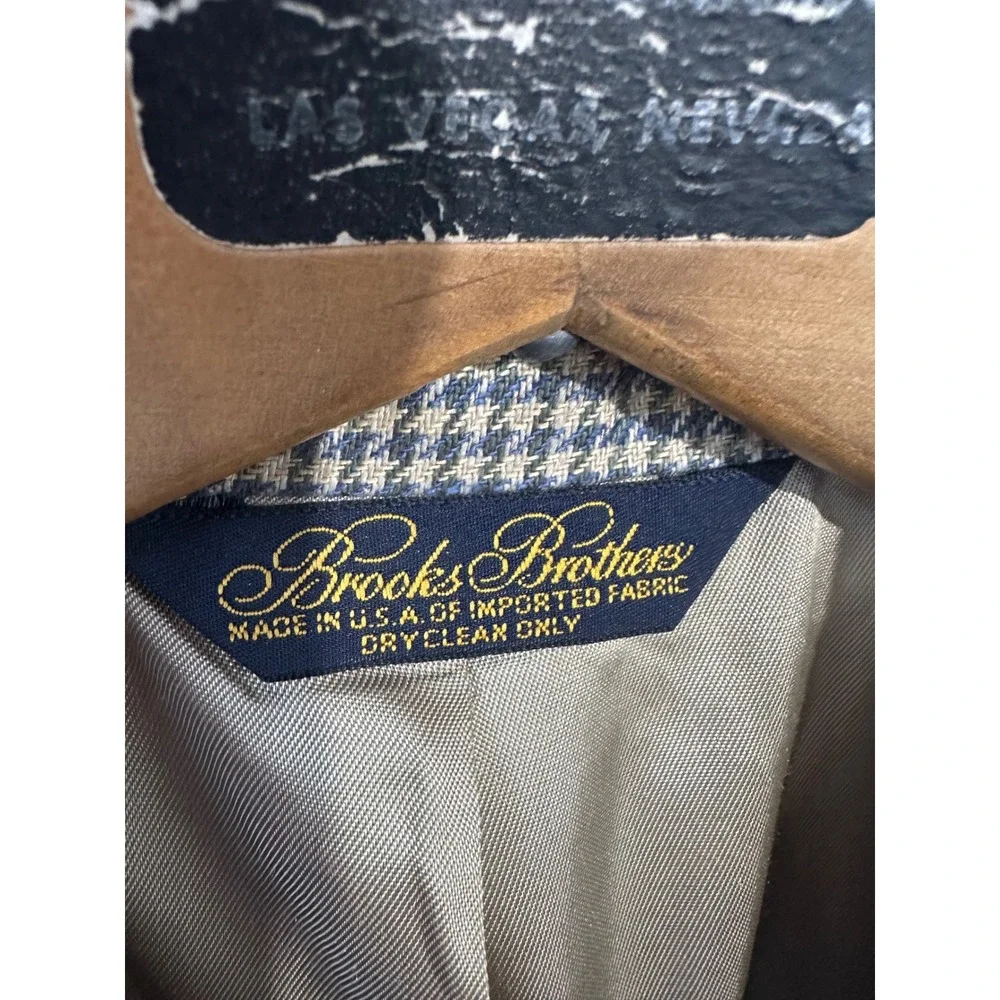 Brooks Brothers Sport Coat Linen blazerHoundstooth Mens 43 RG Brown Excellent